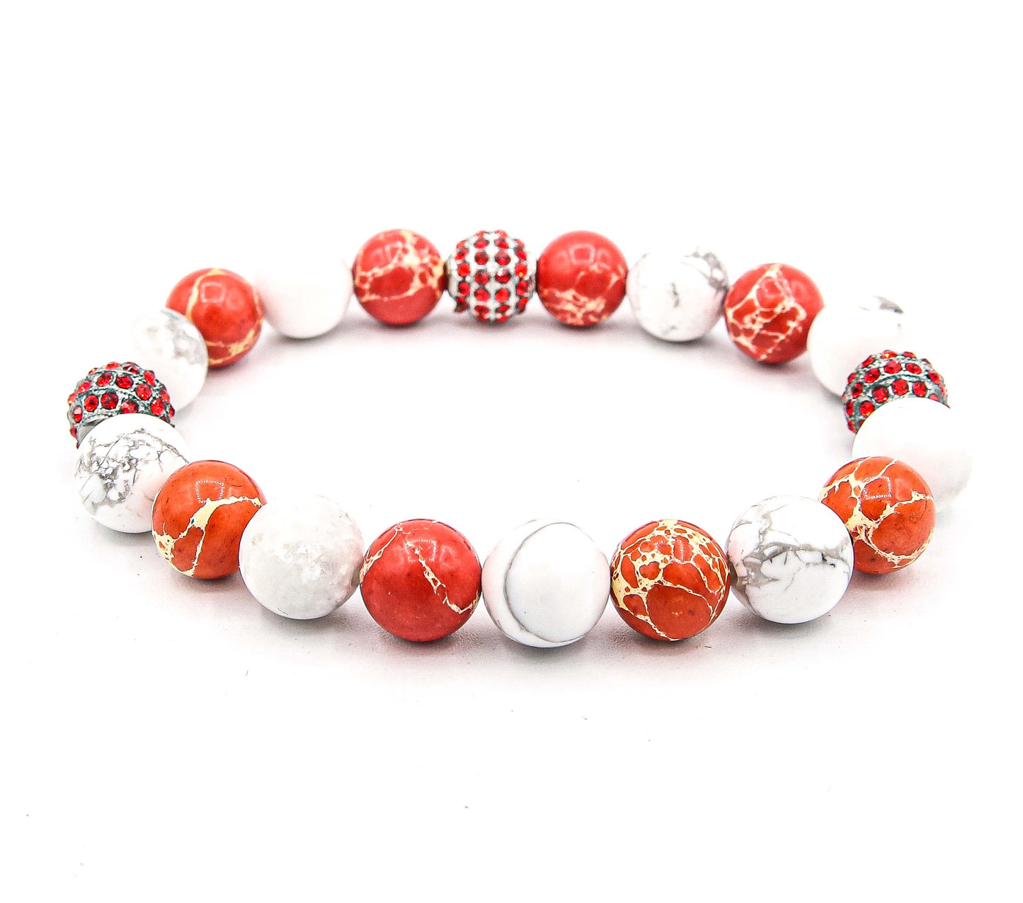 Pulsera Triple Disco Ball Acero Inoxidable White and Red