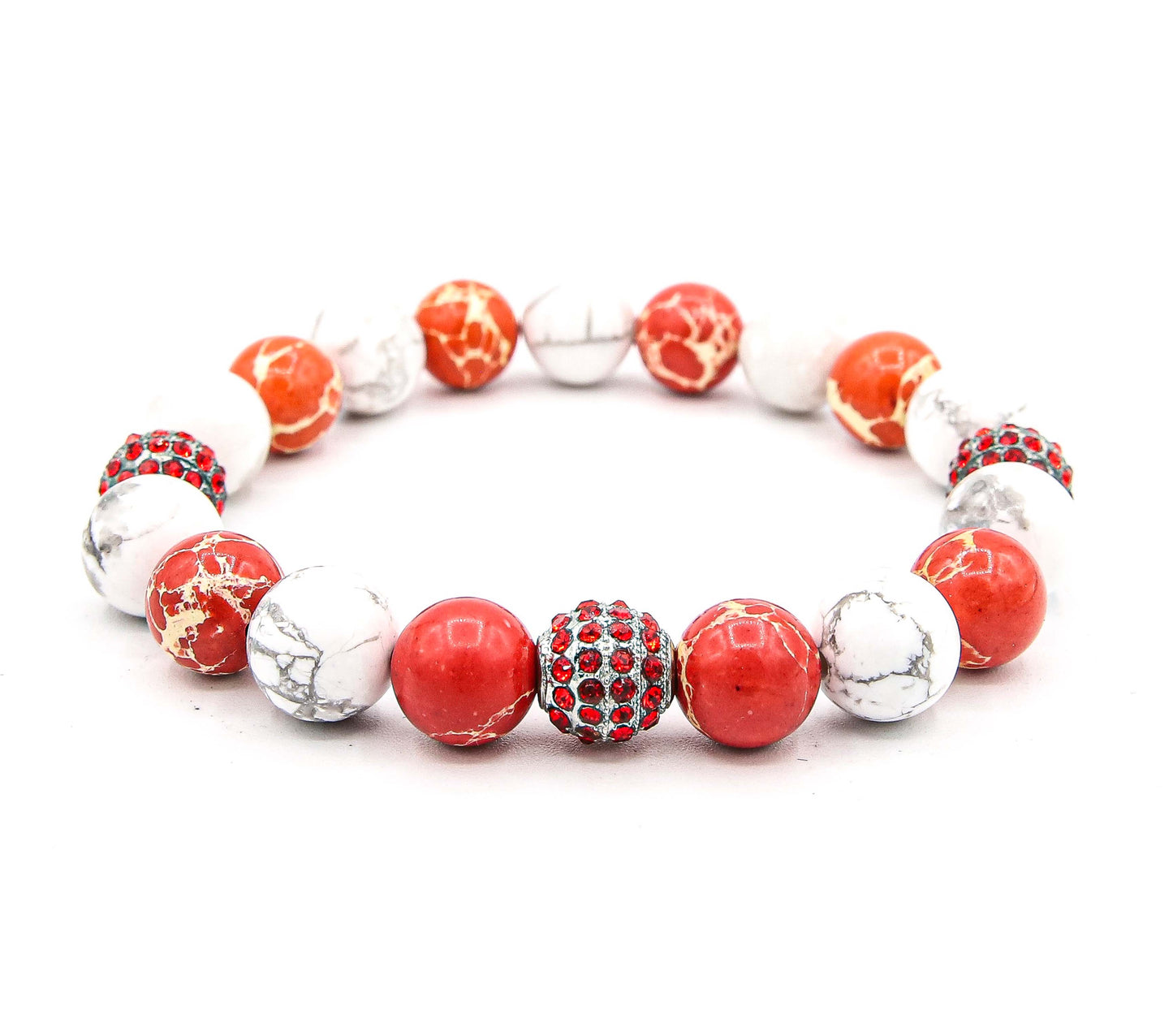 Pulsera Triple Disco Ball Acero Inoxidable White and Red