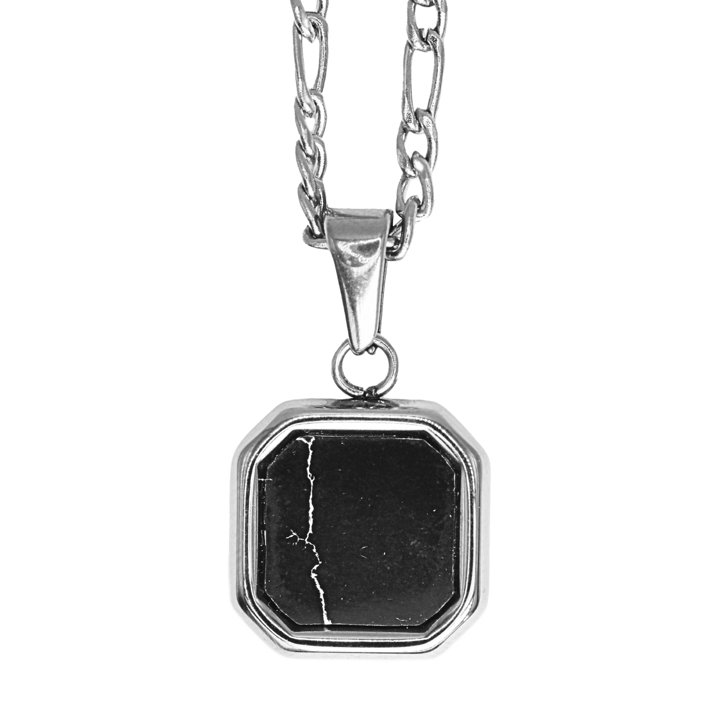 Cadena Figaro con Medalla Square Marmol Black