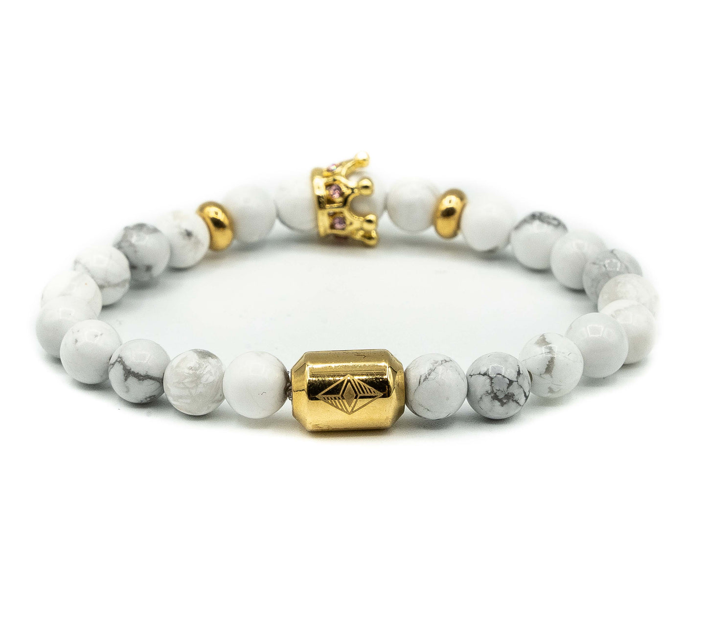 Pulsera con Corona Marques Oro18k y Piedras Marmol Blancas 6mm