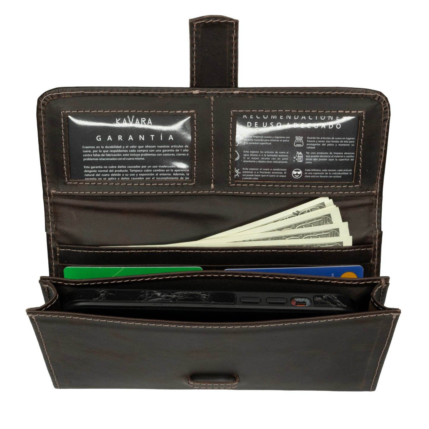 Billetera Larga Triple Marron Oscuro Vintage
