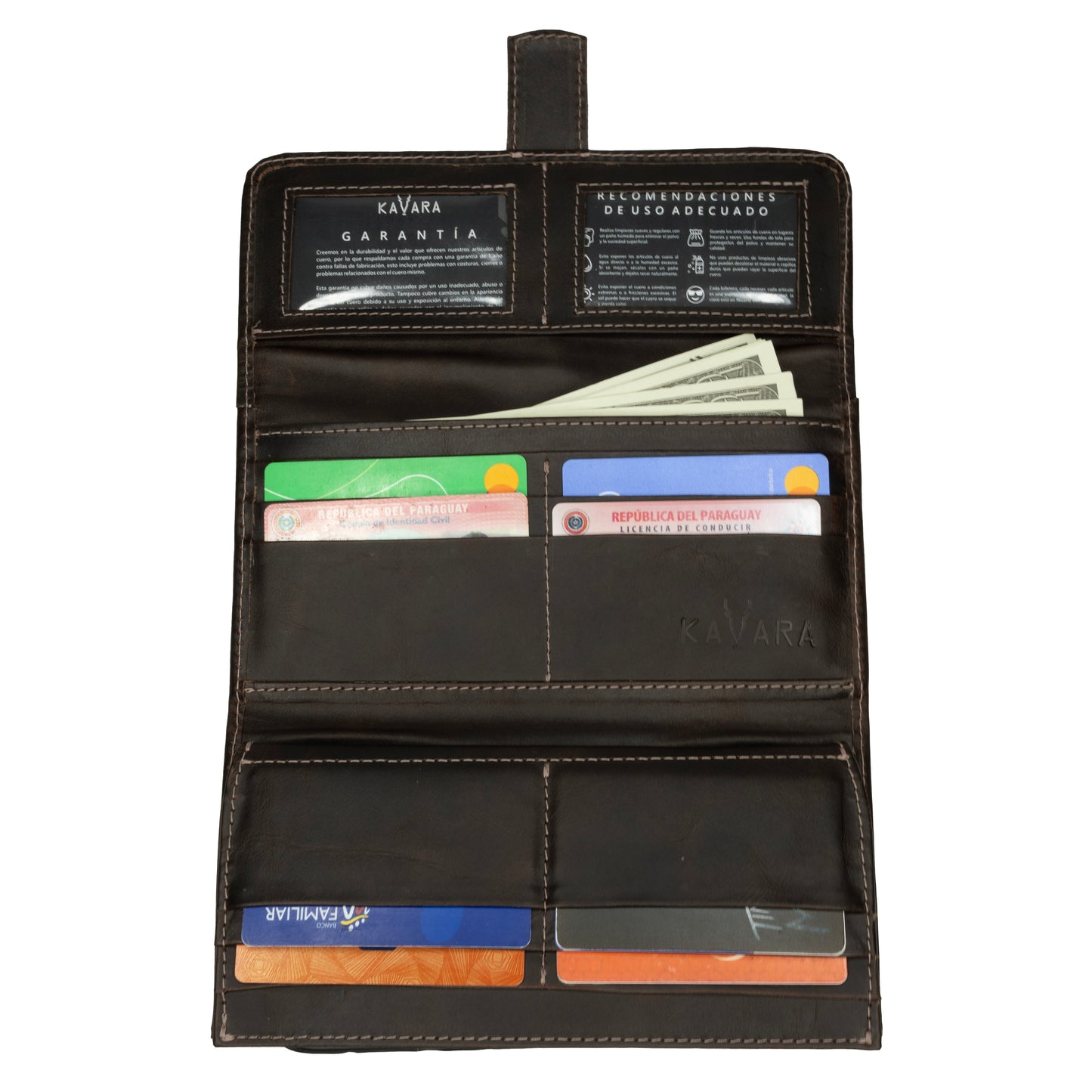 Billetera Larga Triple Marron Oscuro Vintage