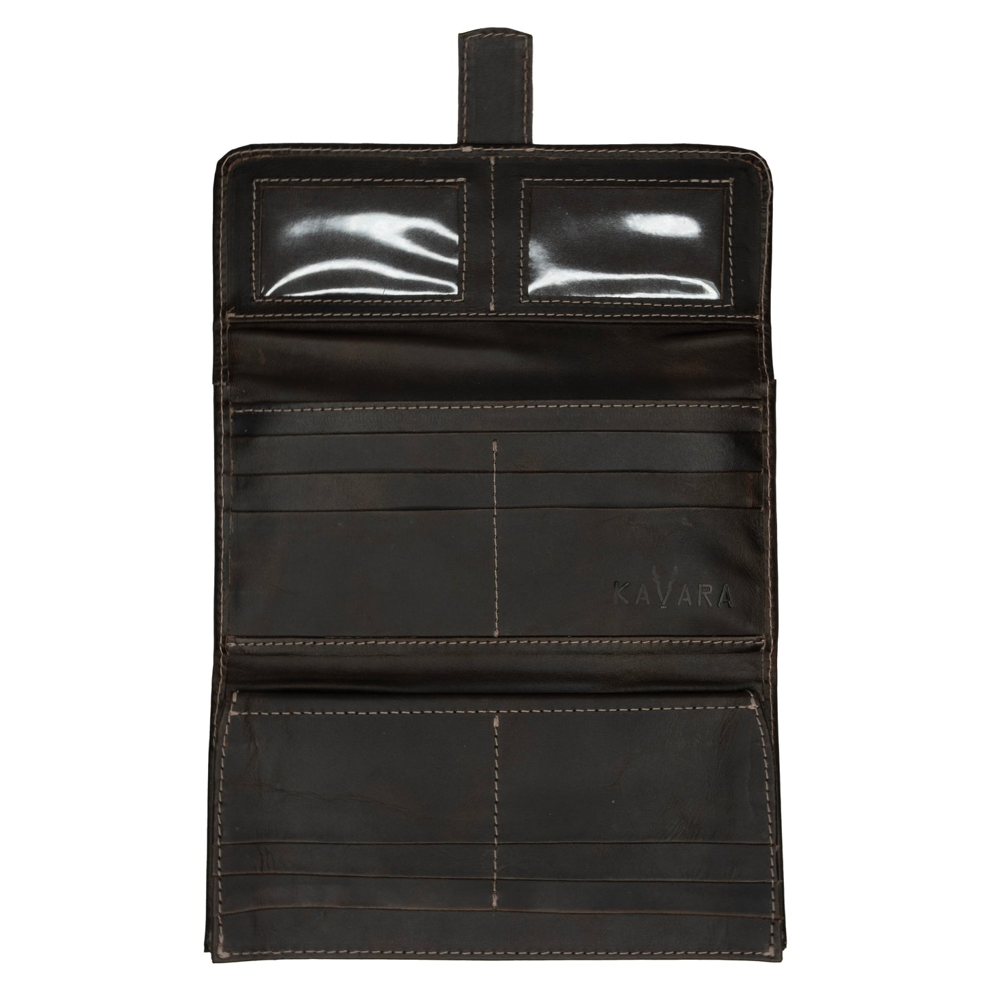 Billetera Larga Triple Marron Oscuro Vintage