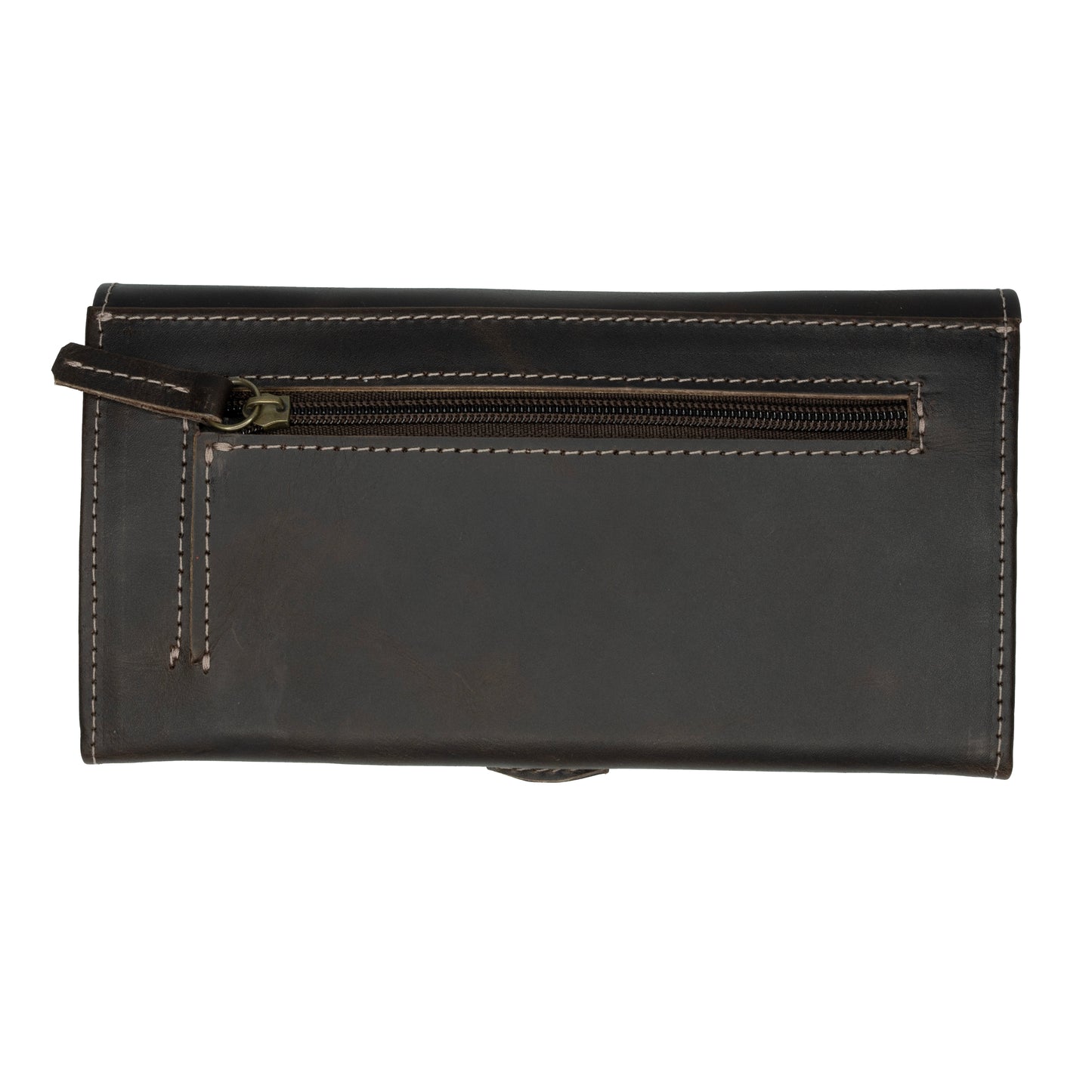 Billetera Larga Triple Marron Oscuro Vintage
