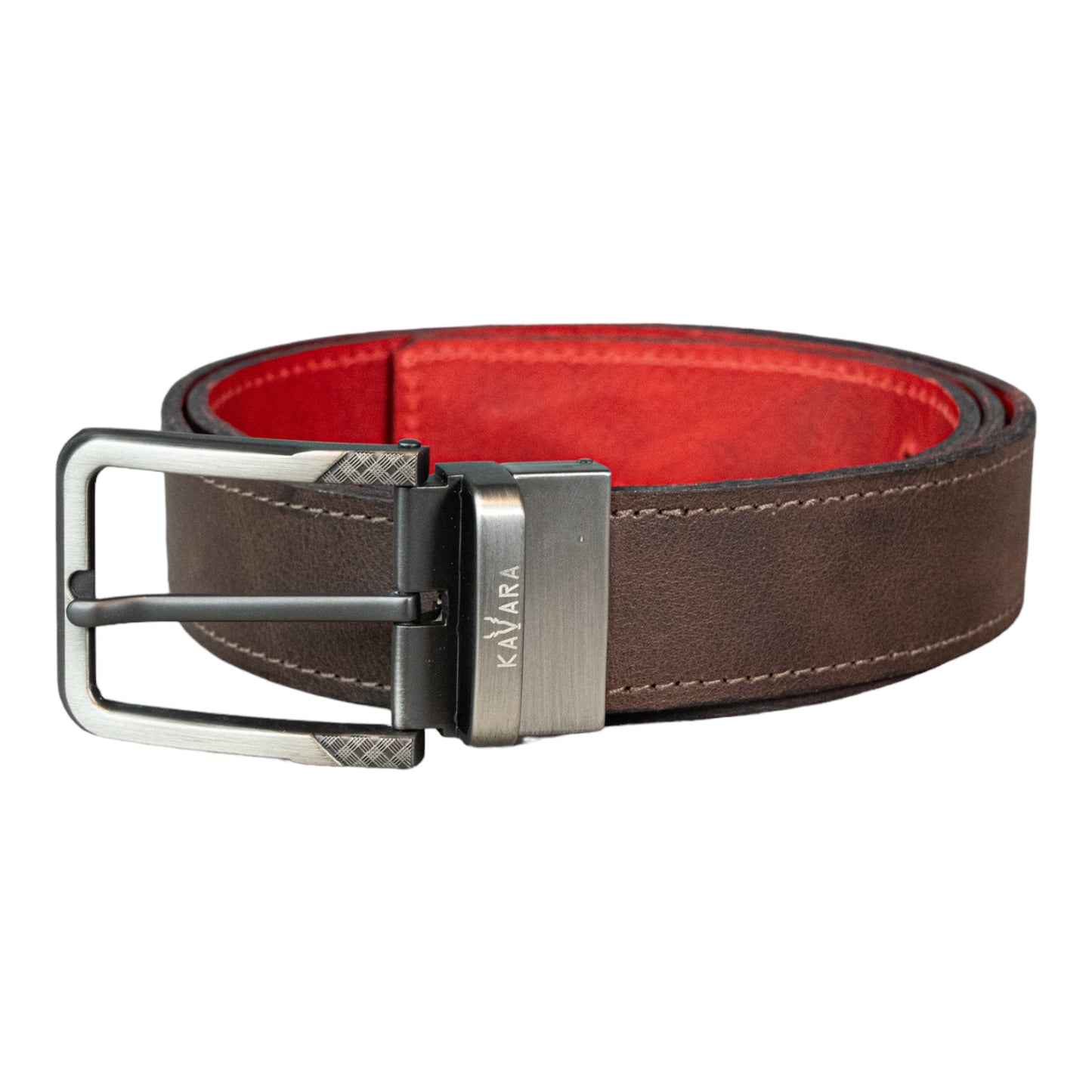 Cinto Doble Faz Marron Oscuro Vintage con Rojo Vintage