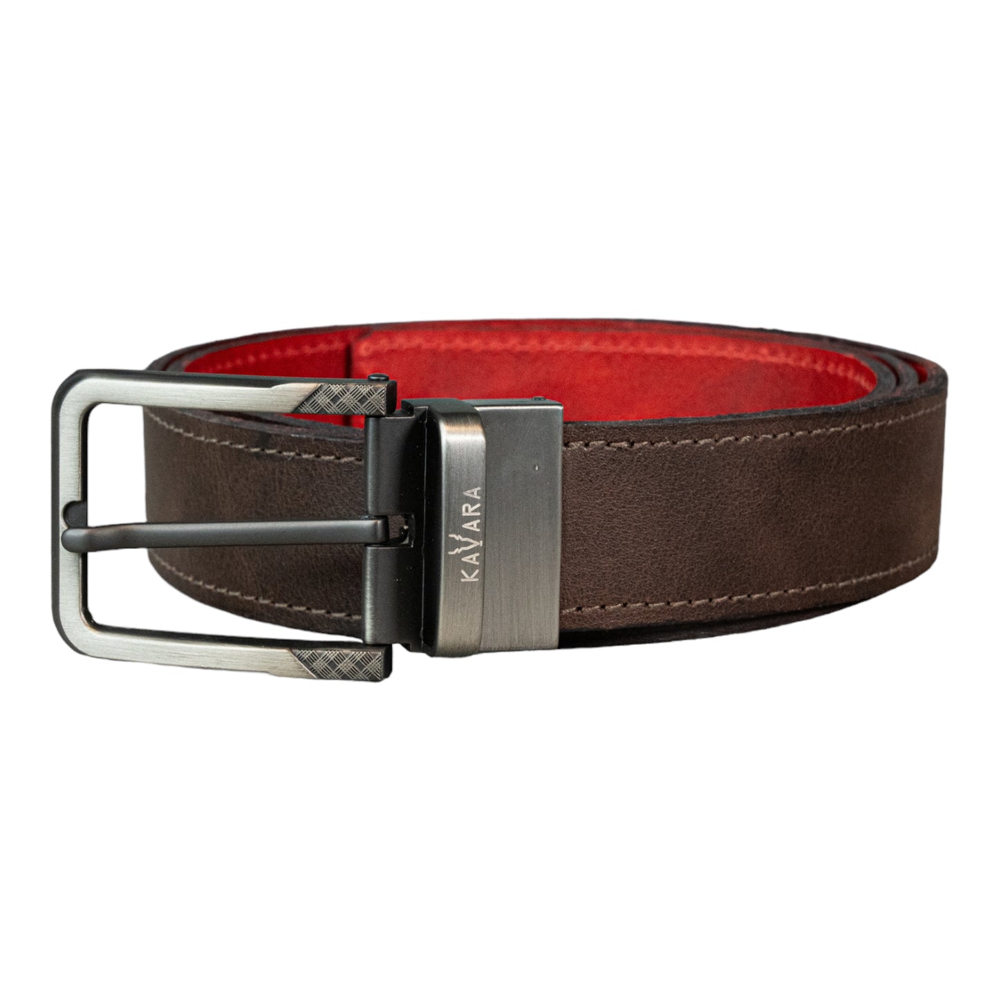 Cinto Doble Faz Marron Oscuro Vintage con Rojo Vintage