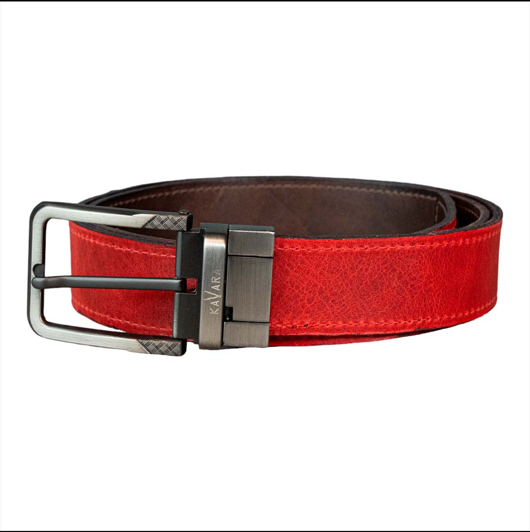 Cinto Doble Faz Marron Oscuro Vintage con Rojo Vintage