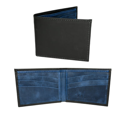 Billetera Compacta Negro Mate interior Azul Vintage