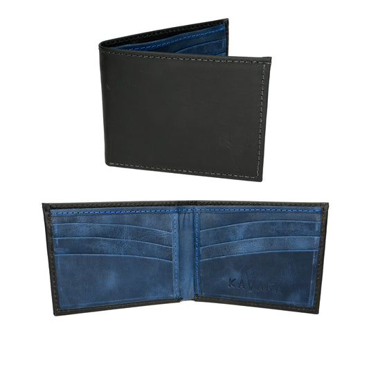 Billetera Compacta Negro Mate interior Azul Vintage