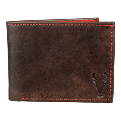 Billetera Grande Marron Oscuro Vintage interior Rojo Vintage