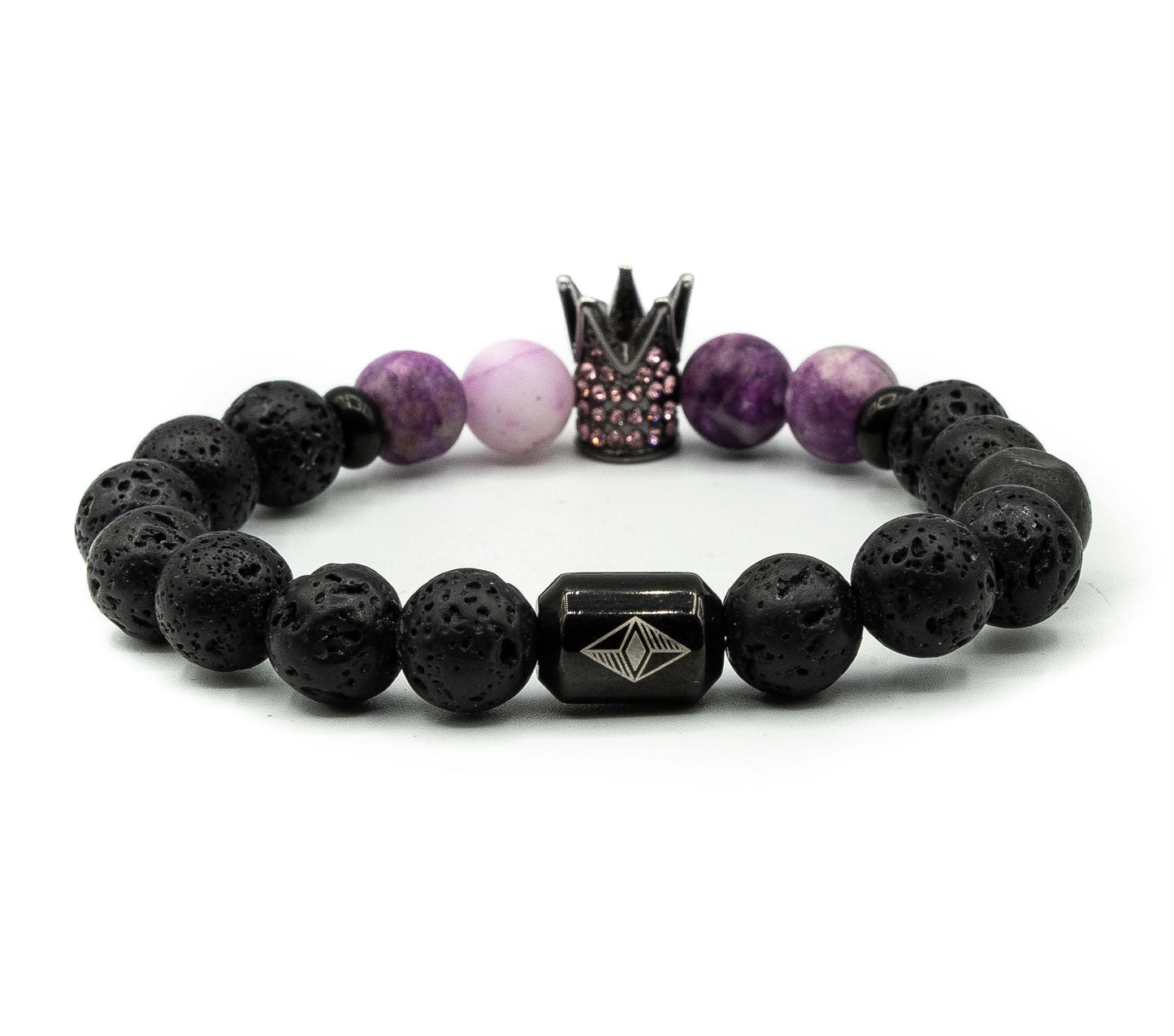 Pulsera con Corona Real Rodio con Piedras Volcanicas y Agata Purpura