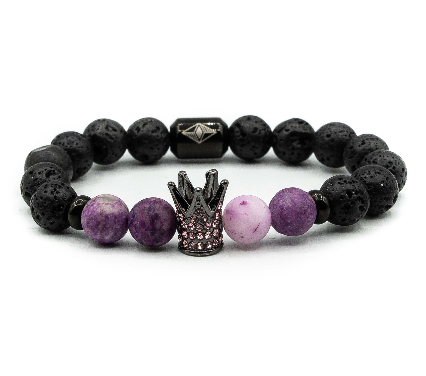 Pulsera con Corona Real Rodio con Piedras Volcanicas y Agata Purpura