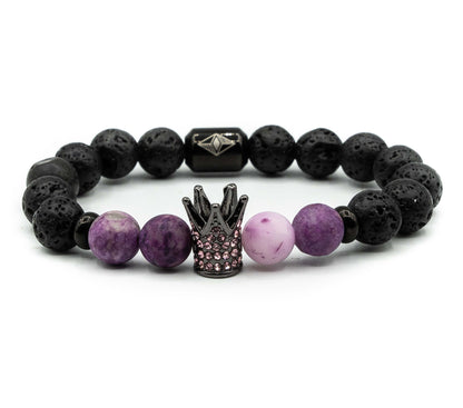 Pulsera con Corona Real Rodio con Piedras Volcanicas y Agata Purpura
