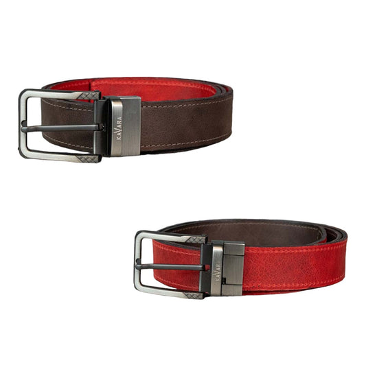 Cinto Doble Faz Marron Oscuro Vintage con Rojo Vintage