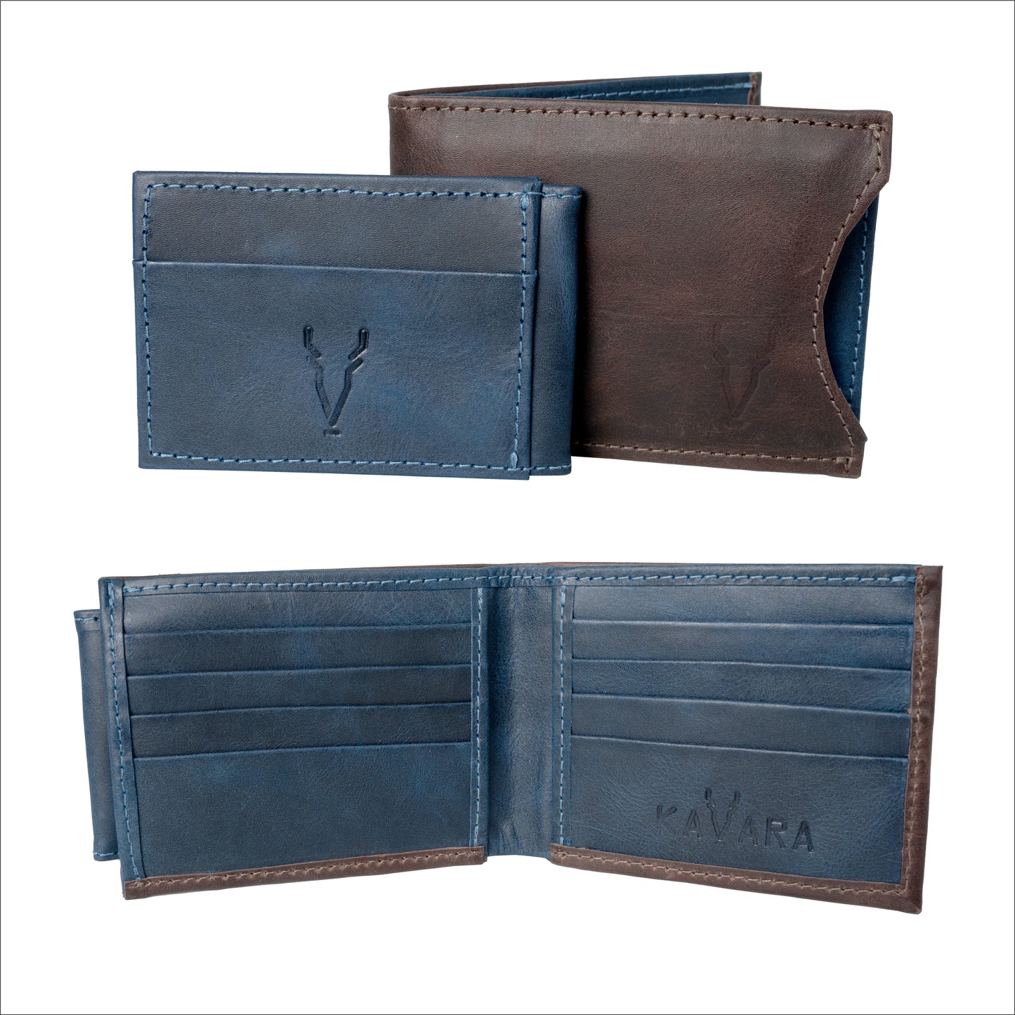 Billetera con Tarjetero Extraible Marron Oscuro Vintage interior Azul Vintage