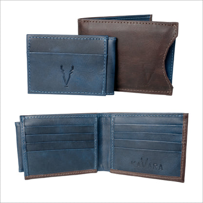 Billetera con Tarjetero Extraible Marron Oscuro Vintage interior Azul Vintage