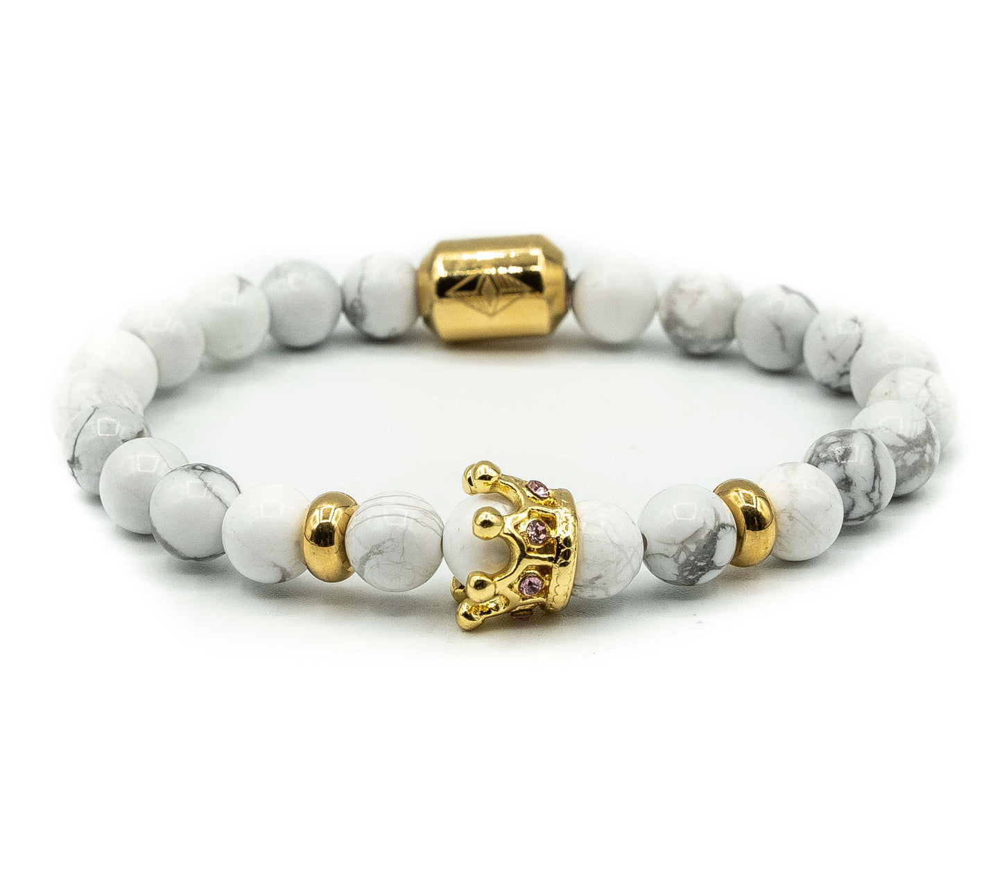 Pulsera con Corona Marques Oro18k y Piedras Marmol Blancas 6mm