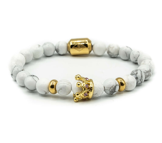 Pulsera con Corona Marques Oro18k y Piedras Marmol Blancas 6mm
