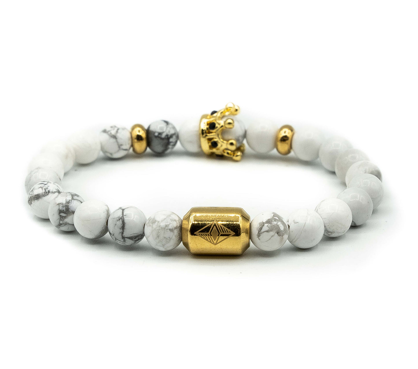 Pulsera con Corona Marques Oro18k y Piedras Marmol Blancas 6mm