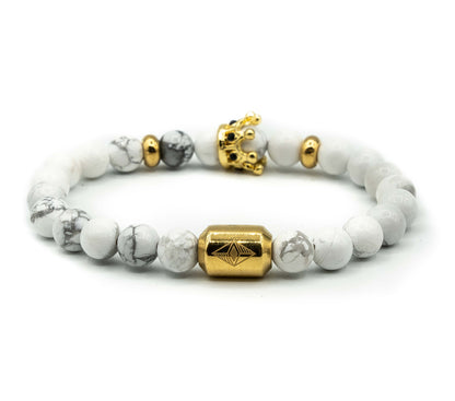 Pulsera con Corona Marques Oro18k y Piedras Marmol Blancas 6mm