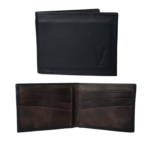 Billetera Compacta Negro Mate interior Marron Oscuro Vintage