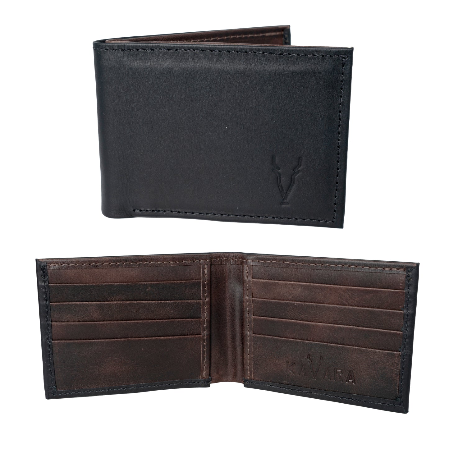 Billetera Grande Negro Mate interior Marron Oscuro Vintage