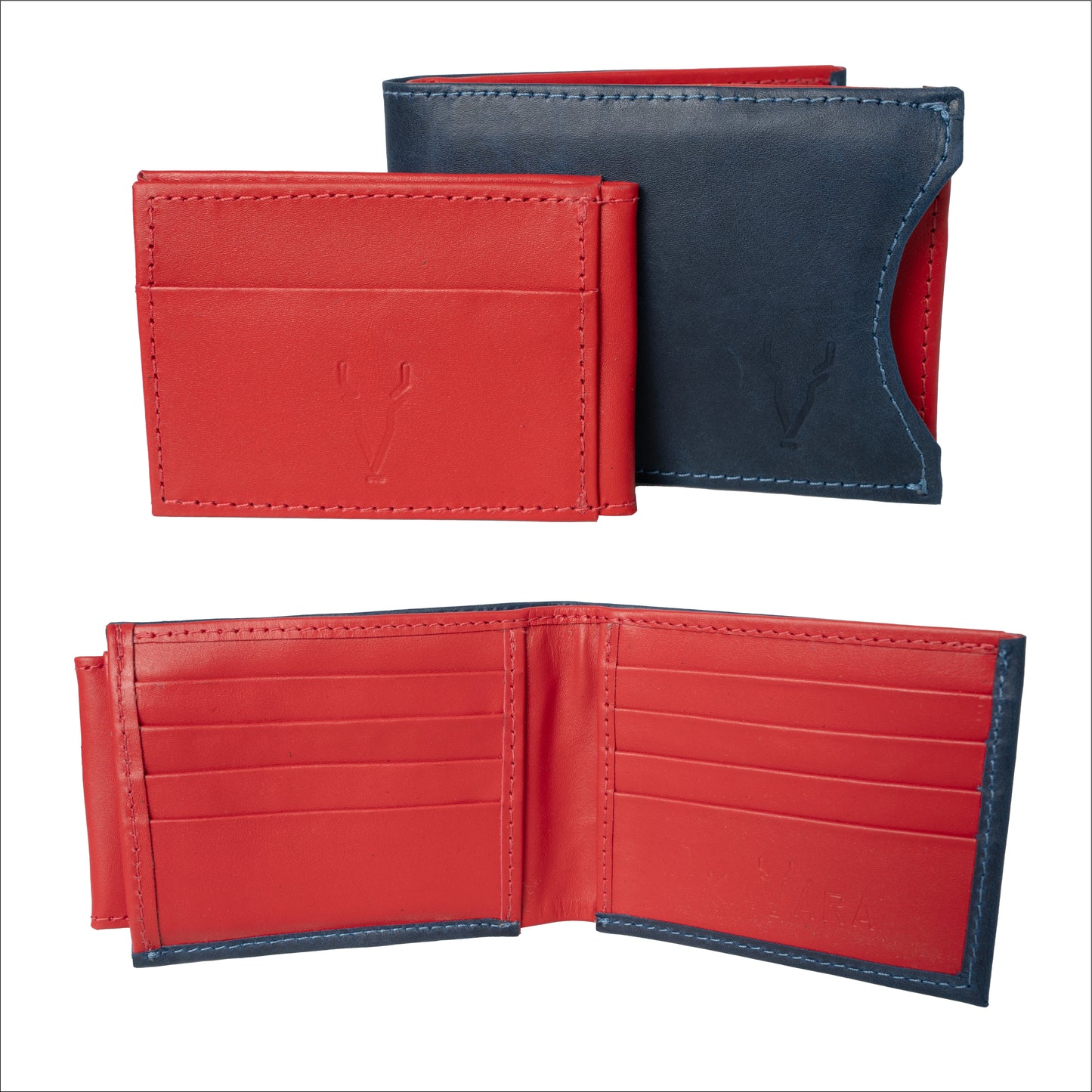 Billetera con Tarjetero Extraible Azul Vintage interior Rojo Ferrari
