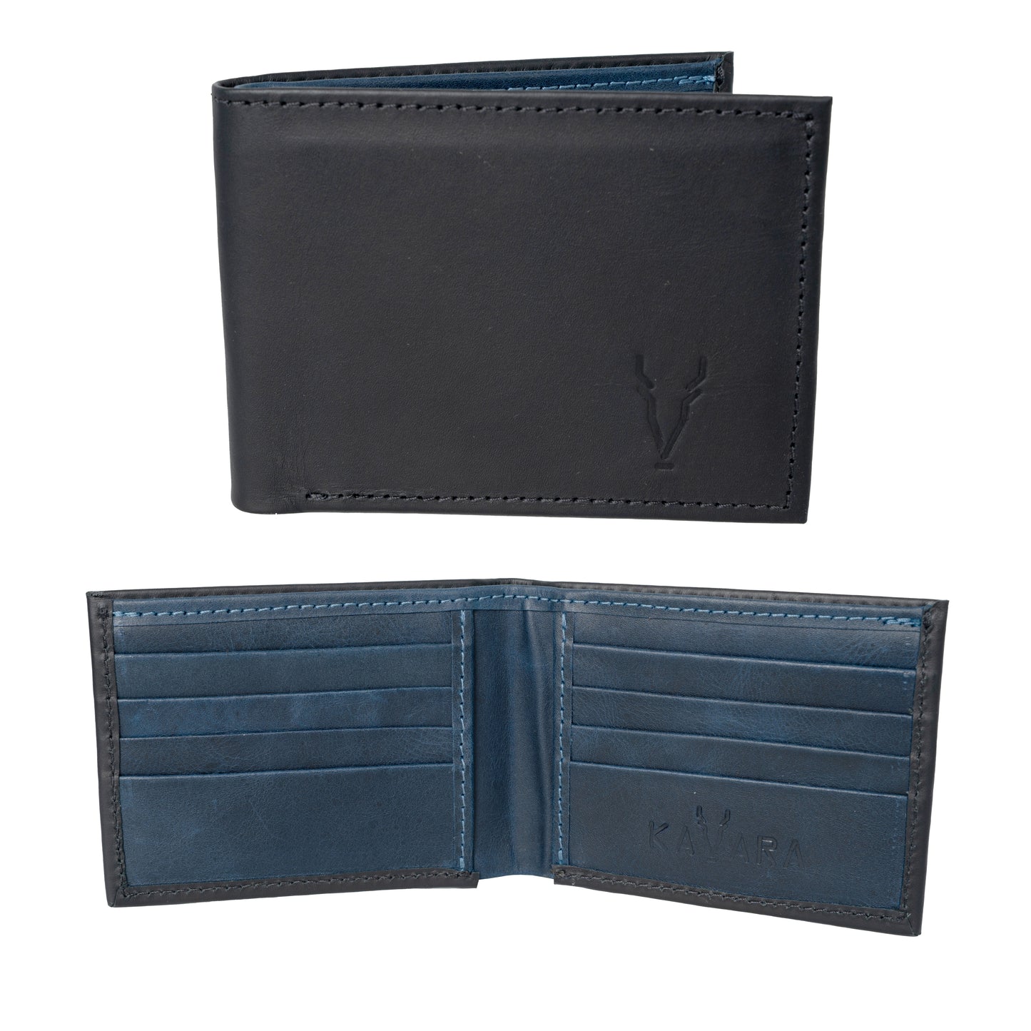 Billetera Grande Negro Mate interior Azul Vintage