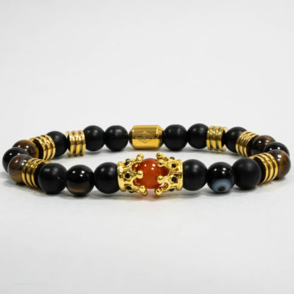Pulsera Double King Oro18k Onyx/Tiger Eyes
