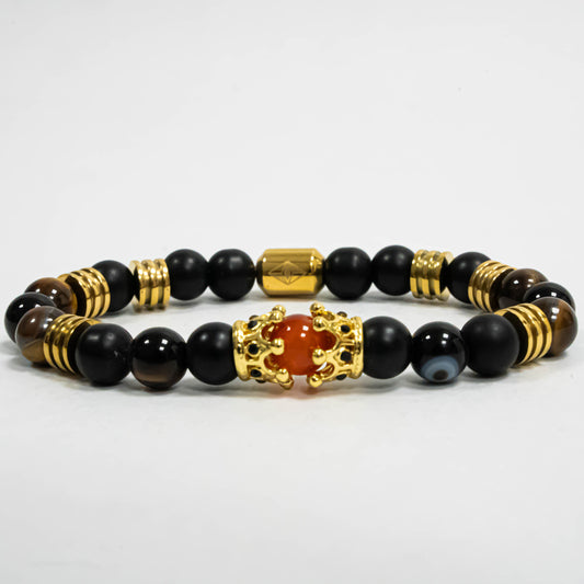 Pulsera Double King Oro18k Onyx/Tiger Eyes