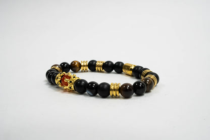 Pulsera Double King Oro18k Onyx/Tiger Eyes