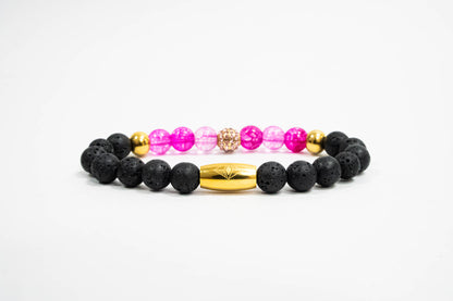 Pulsera Disco Ball Oro18K Piedras Volcanicas y Agatha Rosa