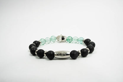 Pulsera Hamsa Acero Inox con Microseparadores y Piedras Volcanicas/Agatha Verde Agua