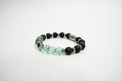 Pulsera Hamsa Acero Inox con Microseparadores y Piedras Volcanicas/Agatha Verde Agua