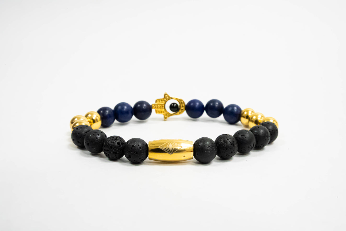 Pulsera Hamsa Oro18K Piedras Volcanicas/Lapislazuli