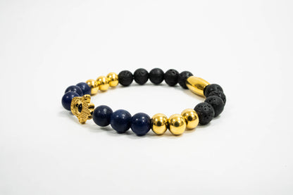 Pulsera Hamsa Oro18K Piedras Volcanicas/Lapislazuli