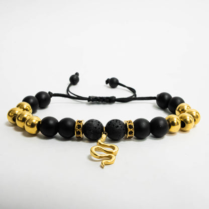 Pulsera Snake Oro18K Macrame Onyx/Volcanica