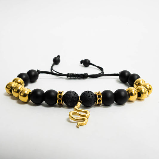 Pulsera Snake Oro18K Macrame Onyx/Volcanica