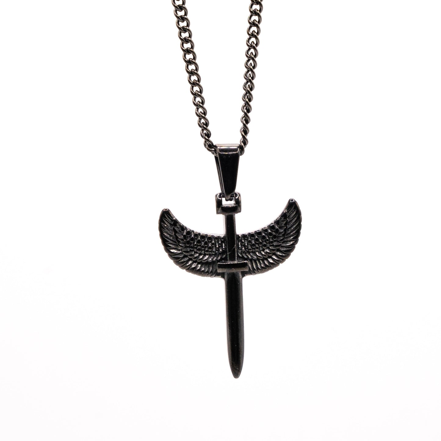 Cadena Cubana Fina con Angel Sword