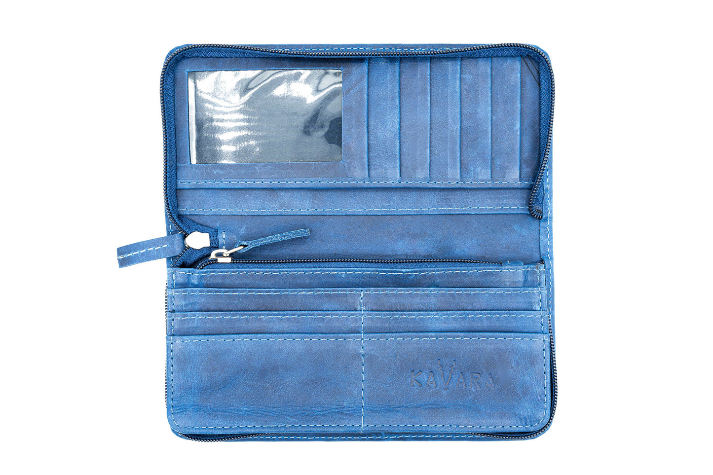 Billetera Larga con Cierre Azul Vintage
