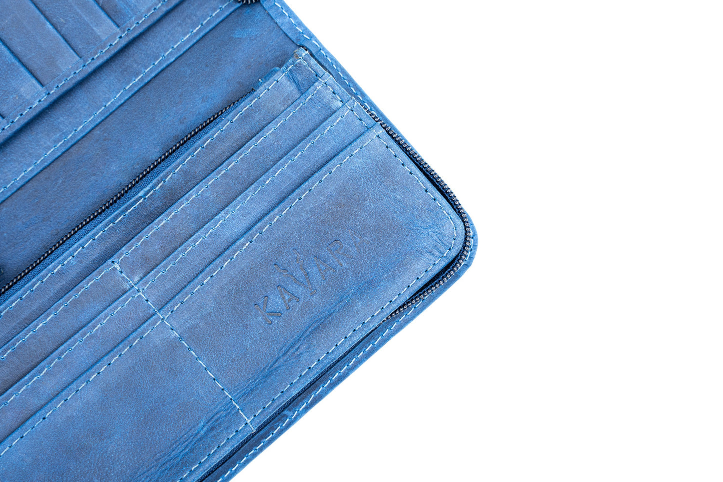 Billetera Larga con Cierre Azul Vintage