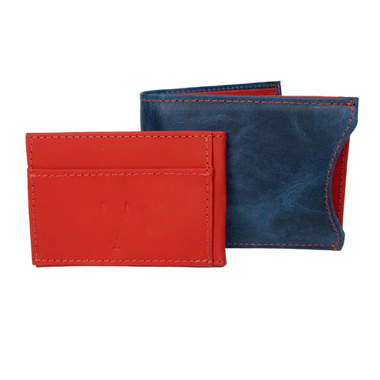 Billetera con Tarjetero Extraible Azul Vintage interior Rojo Ferrari