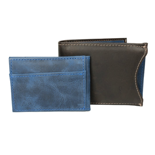 Billetera con Tarjetero Extraible Marron Oscuro Vintage interior Azul Vintage