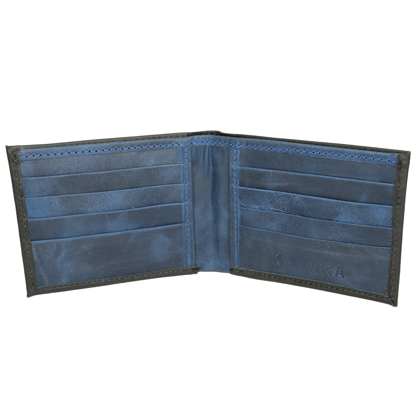 Billetera Grande Negro Mate interior Azul Vintage