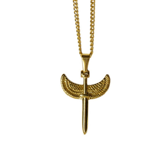 Cadena Cubana Fina con Angel Sword
