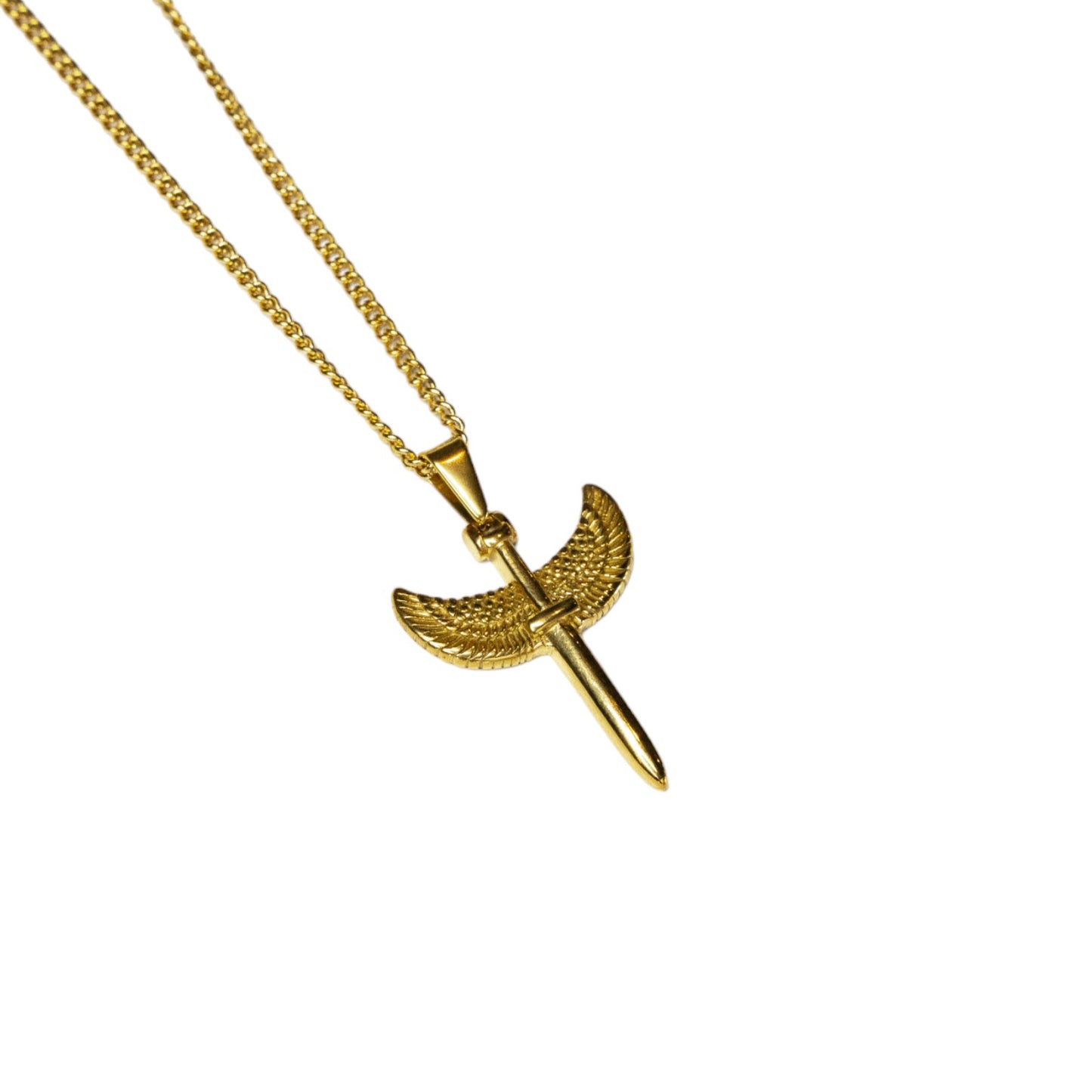 Cadena Cubana Fina con Angel Sword