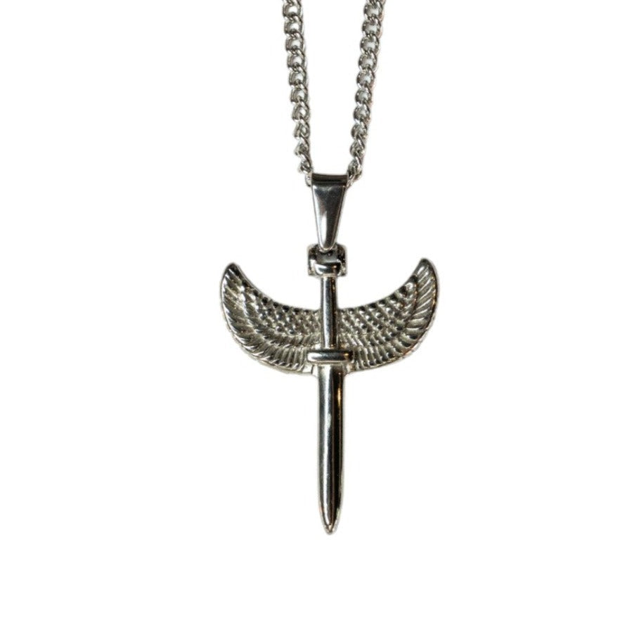 Cadena Cubana Fina con Angel Sword