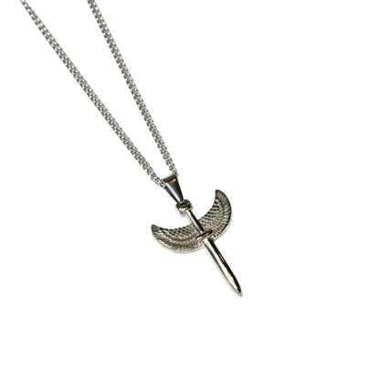 Cadena Cubana Fina con Angel Sword