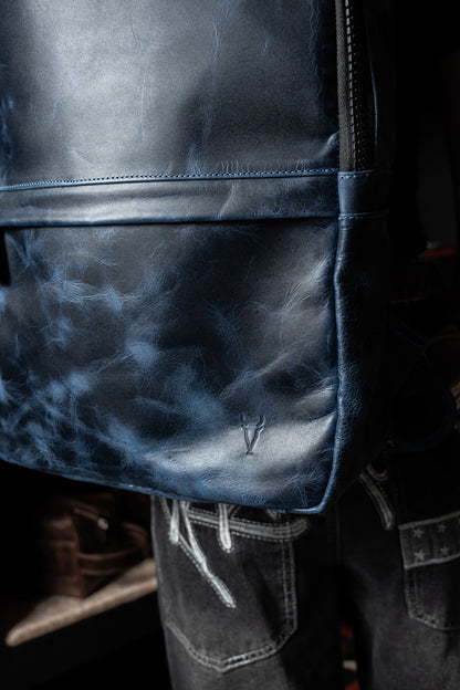 Mochila Cuero Azul Vintage