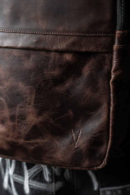 Mochila Cuero Marron Oscuro Vintage